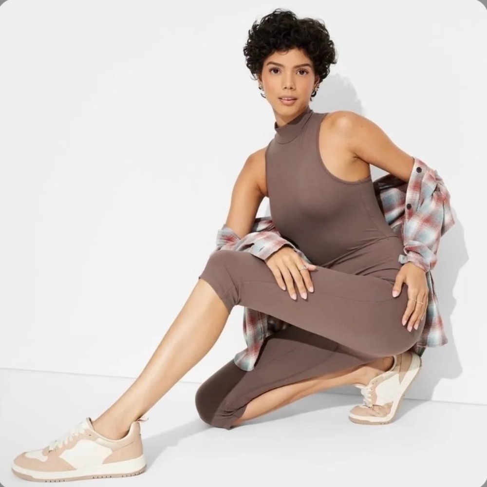 Women's Large Brown ButterBliss Capri Jumpsuit - Wild Fable